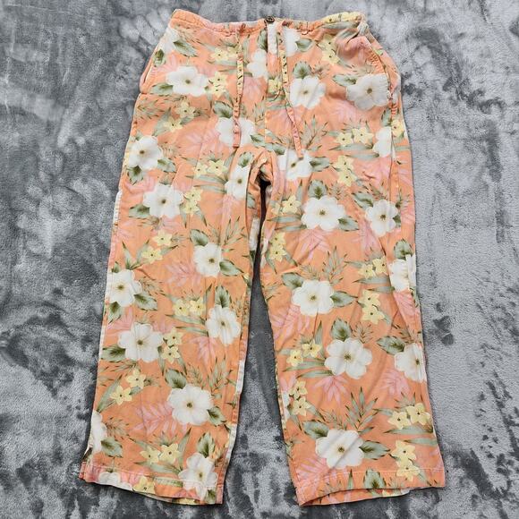 Vintage Jaclyn Smith Pants Womens M Orange Pink Yellow Floral Rayon Capri Flowy - Picture 1 of 11